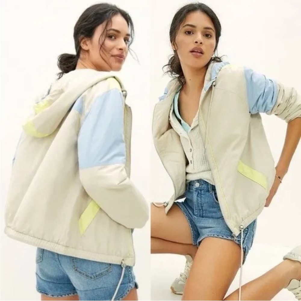 Anthropologie Utility Jackets in Cream and Blue with Modern Quilted Design
